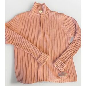 Disney Embroidered Tinkerbell‎ Tink Large Pink Full Zip Cardigan Sweater